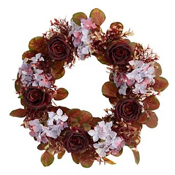 nearly natural 22" Fall Hydrangea and Rose Artificial Wreath