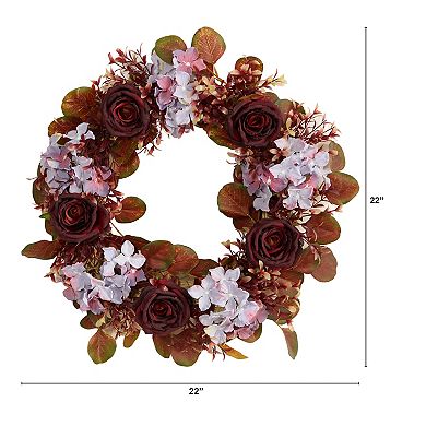 nearly natural 22" Fall Hydrangea and Rose Artificial Wreath