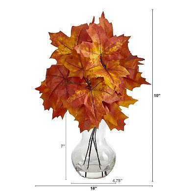 nearly natural 18" Autumn Maple Leaf Artificial Plant in Glass Planter