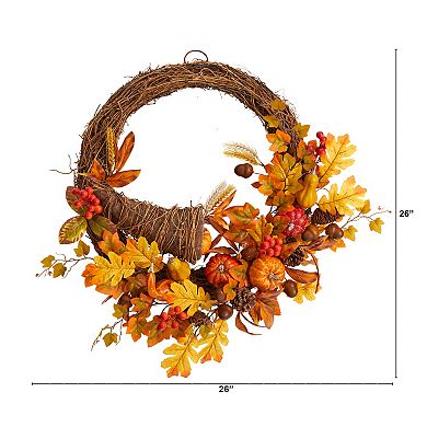 nearly natural 26" Autumn Cornucopia Artificial Wreath