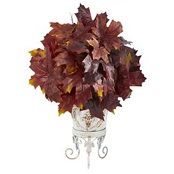 nearly natural 20" Autumn Maple Leaf Artificial Plant in Metal Planter