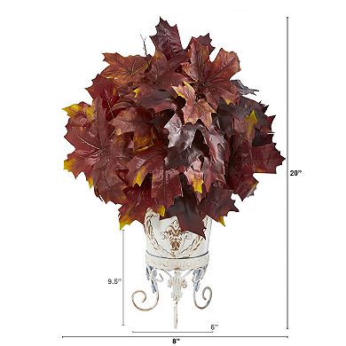 nearly natural 20" Autumn Maple Leaf Artificial Plant in Metal Planter