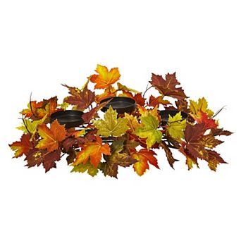 nearly natural Artificial Autumn Leaves Arrangement Candle Holder Table Decor