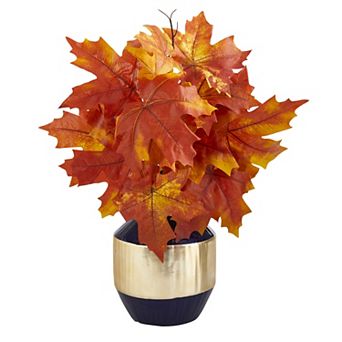 nearly natural 18" Artificial Autumn Maple Leaf Plant in Planter