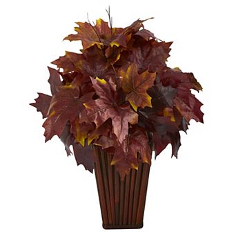 nearly natural 19" Artificial Autumn Maple Leaf Plant in Decorative Planter