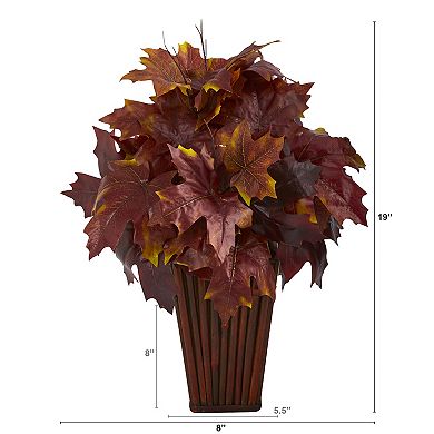 nearly natural 19" Artificial Autumn Maple Leaf Plant in Decorative Planter