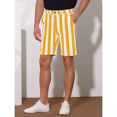 Striped Dress Shorts For Men's Summer Regular Fit Flat Front Chino Shorts