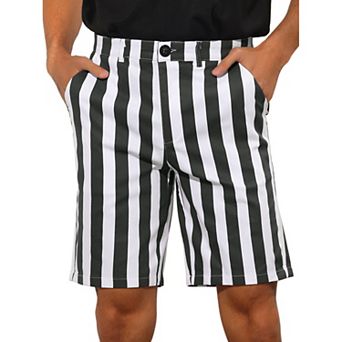 Striped Dress Shorts For Men's Summer Regular Fit Flat Front Chino Shorts