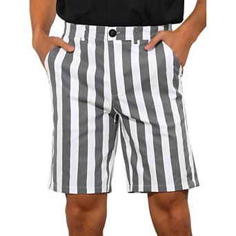 Striped Dress Shorts For Men's Summer Regular Fit Flat Front Chino Shorts