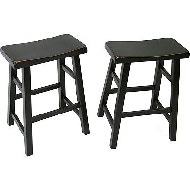 eHemco Heavy-Duty Solid Wood Saddle Seat Kitchen Counter Height Barstools, 24 Inches, Set of 2