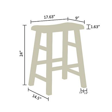 eHemco Heavy-Duty Solid Wood Saddle Seat Kitchen Counter Height Barstools, 24 Inches, Set of 2