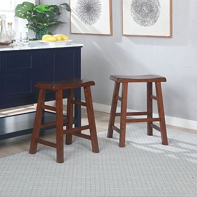 eHemco Heavy-Duty Solid Wood Saddle Seat Kitchen Counter Height Barstools, 24 Inches, Set of 2