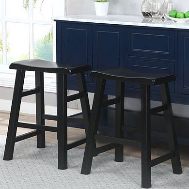 eHemco Heavy-Duty Solid Wood Saddle Seat Kitchen Counter Height Barstools, 24 Inches, Set of 2