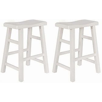 eHemco Heavy-Duty Solid Wood Saddle Seat Kitchen Counter Height Barstools, 24 in Set of 2