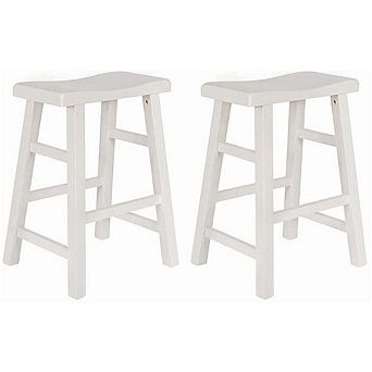 eHemco Heavy-Duty Solid Wood Saddle Seat Kitchen Counter Height Barstools, 24 in Set of 2