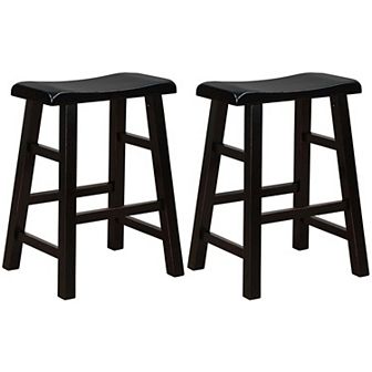 eHemco Heavy-Duty Solid Wood Saddle Seat Kitchen Counter Height Barstools, 24 in Set of 2