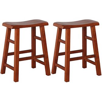 eHemco Heavy-Duty Solid Wood Saddle Seat Kitchen Counter Height Barstools, 24 in Set of 2