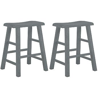 eHemco Heavy-Duty Solid Wood Saddle Seat Kitchen Counter Height Barstools, 24 in Set of 2