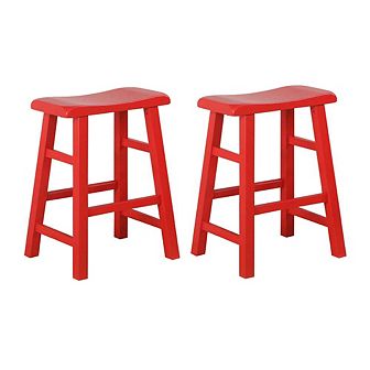 eHemco Heavy-Duty Solid Wood Saddle Seat Kitchen Counter Height Barstools, 24 in Set of 2