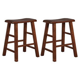 eHemco Heavy-Duty Solid Wood Saddle Seat Kitchen Counter Height Barstools, 24 in Set of 2