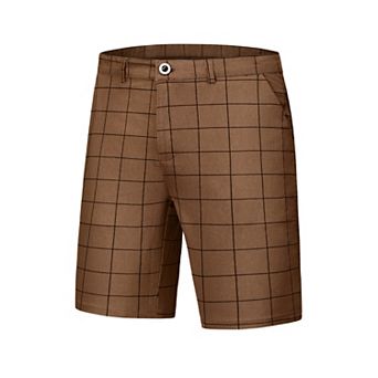 Plaid Shorts For Men's Regular Fit Flat Front Summer Chino Shorts