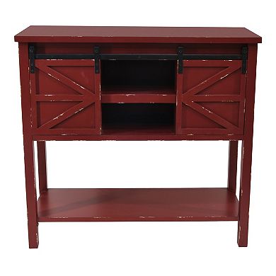 eHemco Antique Farmhouse Console Table with Sliding Barn Doors and Bottom Storage Shelf