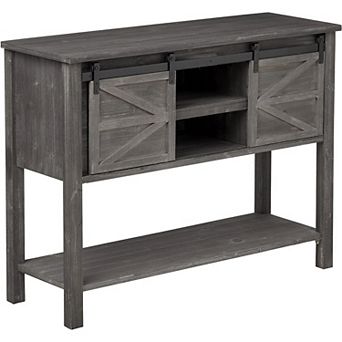 eHemco Antique Farmhouse Console Table with Sliding Barn Doors and Bottom Storage Shelf