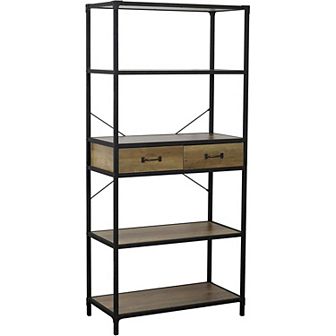 eHemco 5 tier Rustic Design Bookcase with 2 Drawers