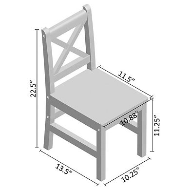 eHemco Solid Hard Wood Kids Table and X-Back Chairs, 5 Pieces Set