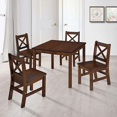 eHemco Solid Hard Wood Kids Table and X-Back Chairs, 5 Pieces Set