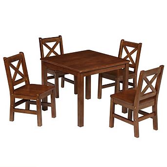 eHemco Solid Hard Wood Kids Table and X-Back Chairs, 5 pc Set