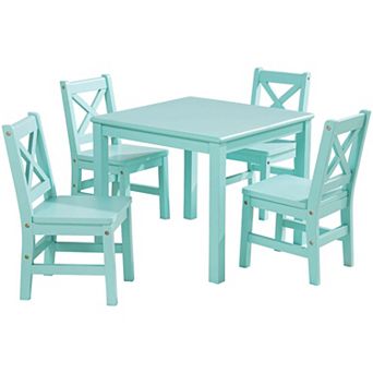 eHemco Solid Hard Wood Kids Table and X-Back Chairs, 5 pc Set