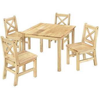 eHemco Solid Hard Wood Kids Table and X-Back Chairs, 5 pc Set