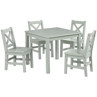 eHemco Solid Hard Wood Kids Table and X-Back Chairs, 5 pc Set