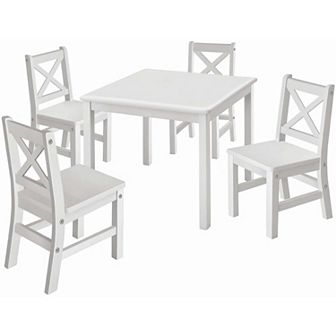 eHemco Solid Hard Wood Kids Table and X-Back Chairs, 5 pc Set