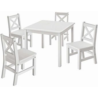 eHemco Solid Hard Wood Kids Table and X-Back Chairs, 5 pc Set