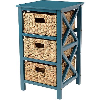 eHemco 3 Tier X-Side End Storage Cabinet with 3 Wicker Baskets