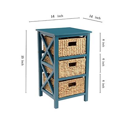 eHemco 3 Tier X-Side End Storage Cabinet with 3 Wicker Baskets