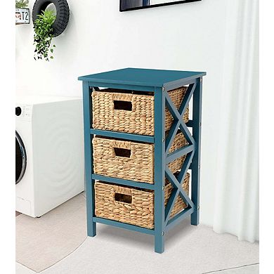 eHemco 3 Tier X-Side End Storage Cabinet with 3 Wicker Baskets