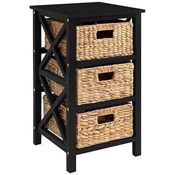 eHemco 3 tier X-Side End Storage Cabinet with 3 Wicker Baskets
