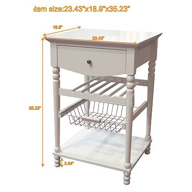 eHemco Euro Kitchen Cart with 1 Drawer, 2 Storage Shelves and 1 Basket