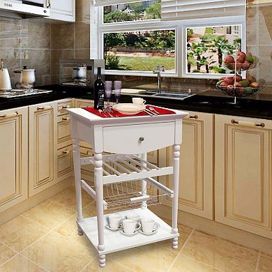 eHemco Euro Kitchen Cart with 1 Drawer, 2 Storage Shelves and 1 Basket