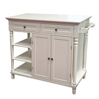 eHemco Euro Kitchen Island with Storage Cabinet, 2 Drawers and 3 Open Shelves