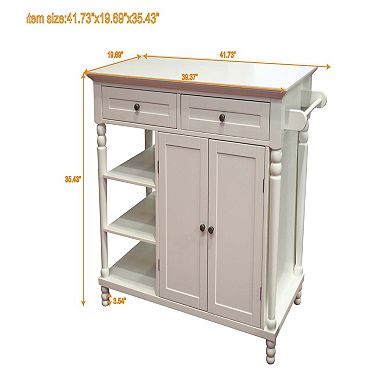 eHemco Euro Kitchen Island with Storage Cabinet, 2 Drawers and 3 Open Shelves