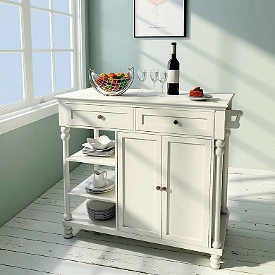 eHemco Euro Kitchen Island with Storage Cabinet, 2 Drawers and 3 Open Shelves