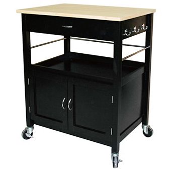 eHemco Kitchen Island Cart on Wheels with Drawer, Storage Cabinet and Natural Wood Top Butcher Block