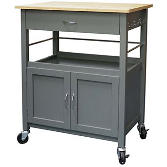 eHemco Kitchen Island Cart on Wheels with Drawer, Storage Cabinet and Natural Wood Top Butcher Block