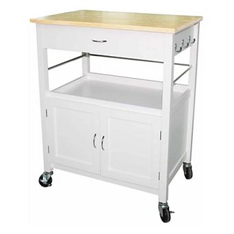 eHemco Kitchen Island Cart on Wheels with Drawer, Storage Cabinet and Natural Wood Top Butcher Block
