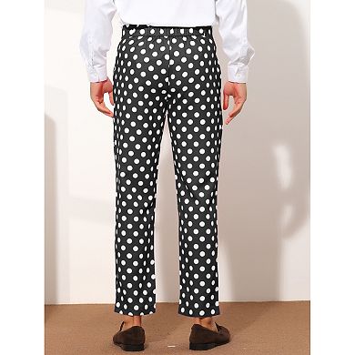 Polka Dots Dress Pants For Men's Regular Fit Flat Front Formal Printed Trousers