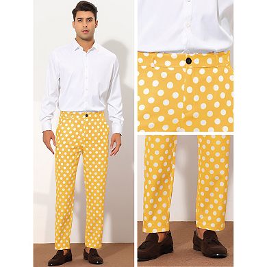 Polka Dots Dress Pants for Men's Regular Fit Flat Front Formal Printed Trousers